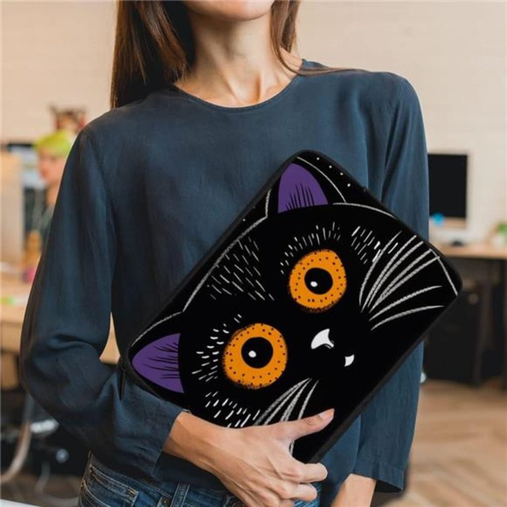Magic Cat HP 16" Sleeve - Black Cat Laptop Sleeve - Cat Face Laptop Sleeve